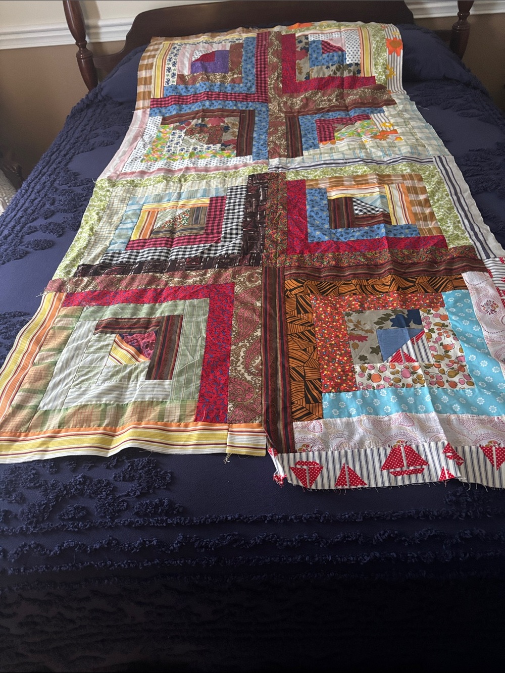 Handmade Machine Sewn Patchwork Quilt Runner - Multicolor